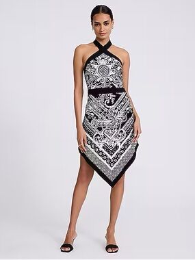 Express Black and White Asymmetrical Halter Dress